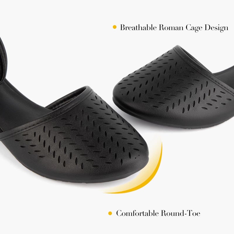 MaxMuxun Women's Ankle Strap Cage Closed Toe Flat Sandals Black Size 9 - Image 4